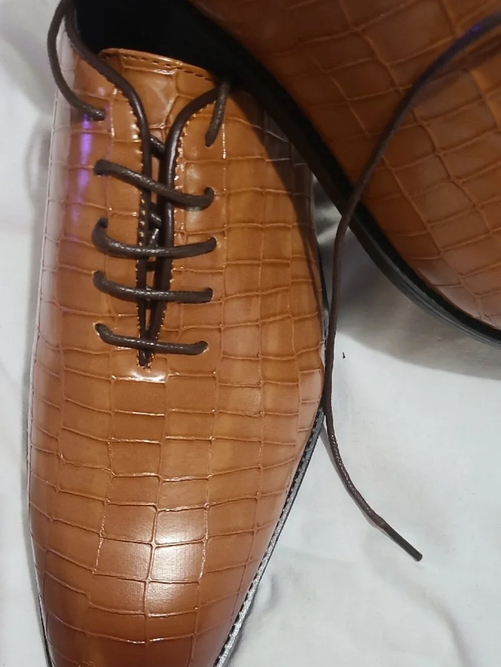 Men's Brown Croc-Texture Lace-Up Dress Shoes